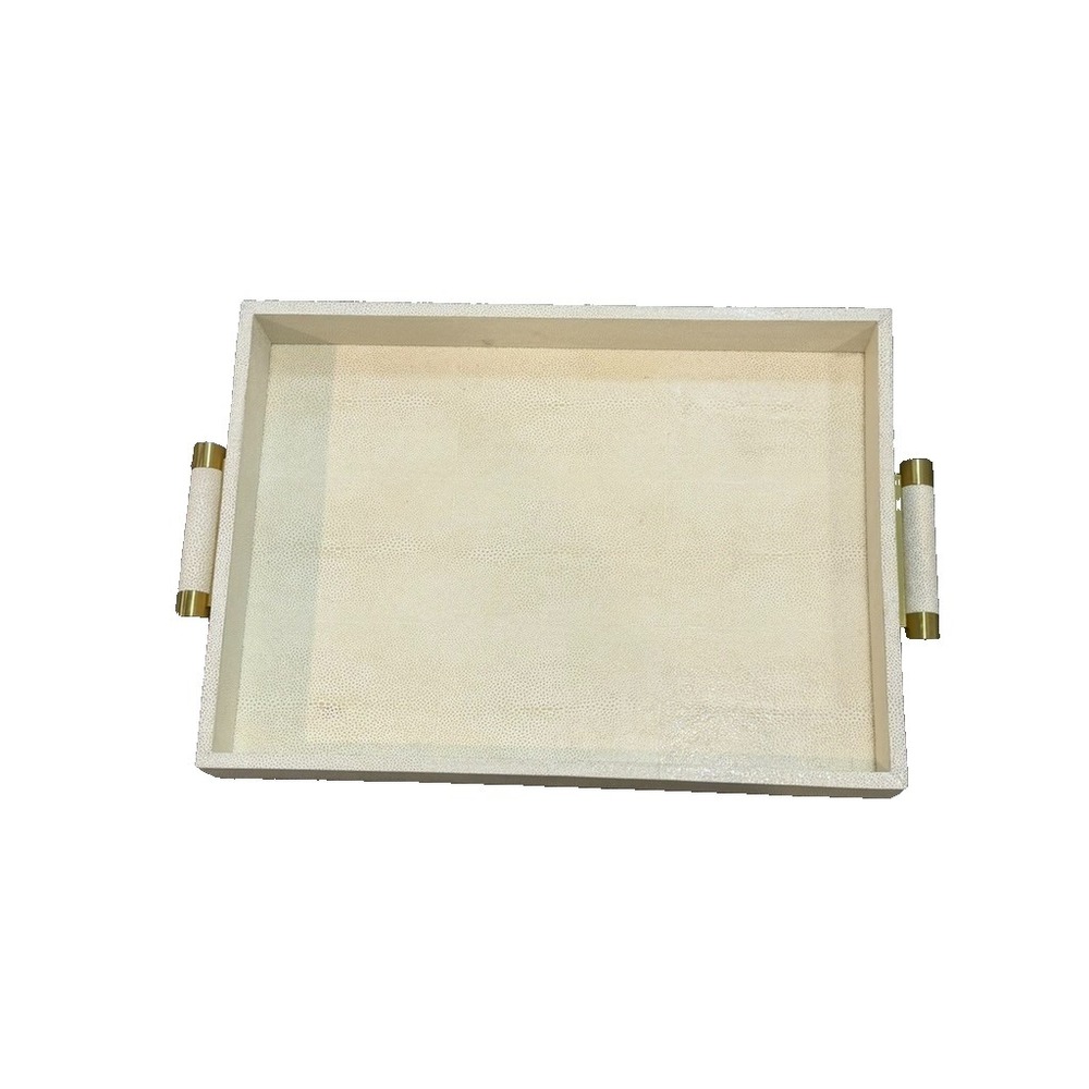 AERIN Shagreen Butler Tray – Cream with Brass Handles – Large 20" x 14.5"